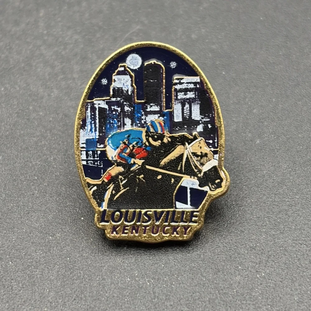 Louisville Kentucky Nighttime Skyline‎ Horse Racing Lapel Hat Pin